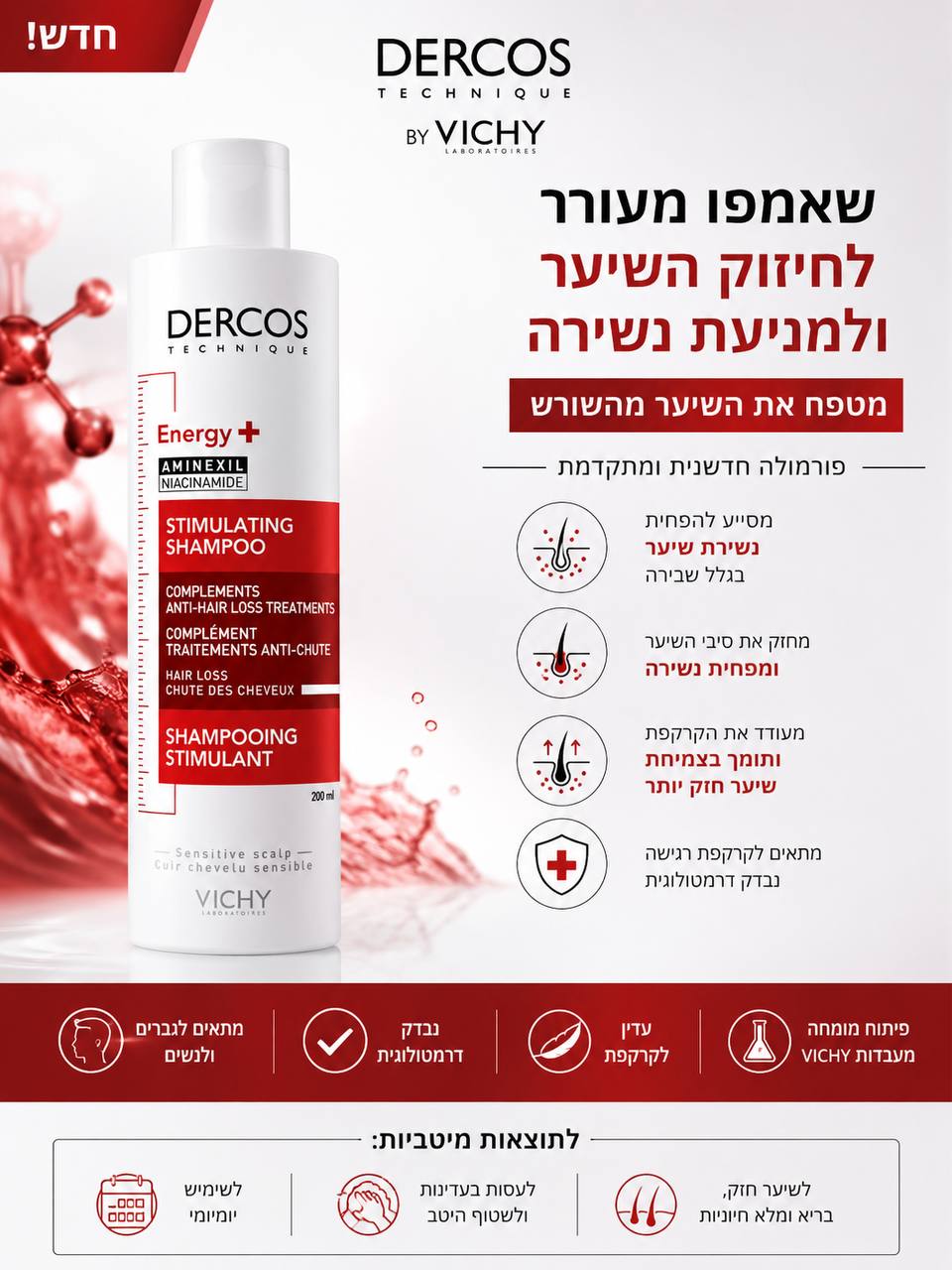 Vichy DERCOS Anti-Dandruff & Scalp Care Shampoo Vichy שמפו דרקוס נגד קשקשים וטיפוח הקרקפת